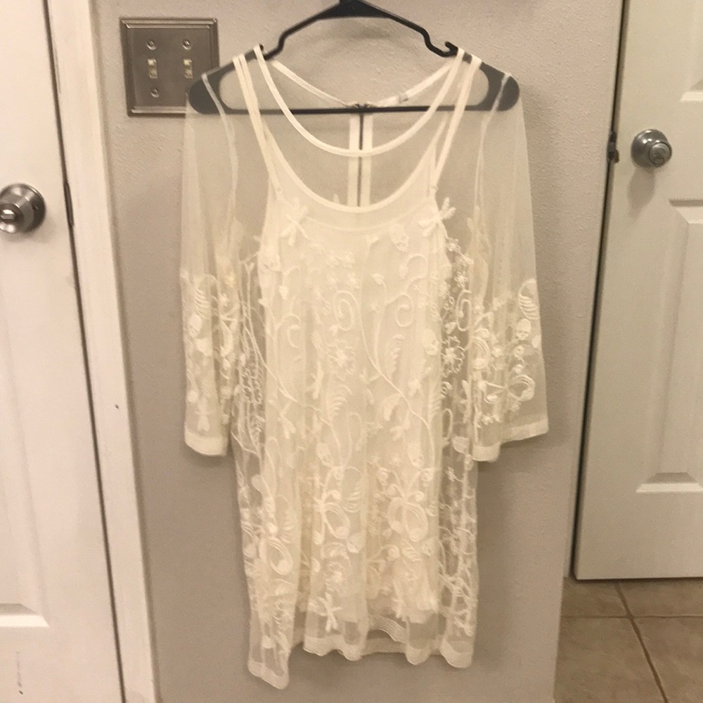 Off white lace dress with skulls and dragon flies
